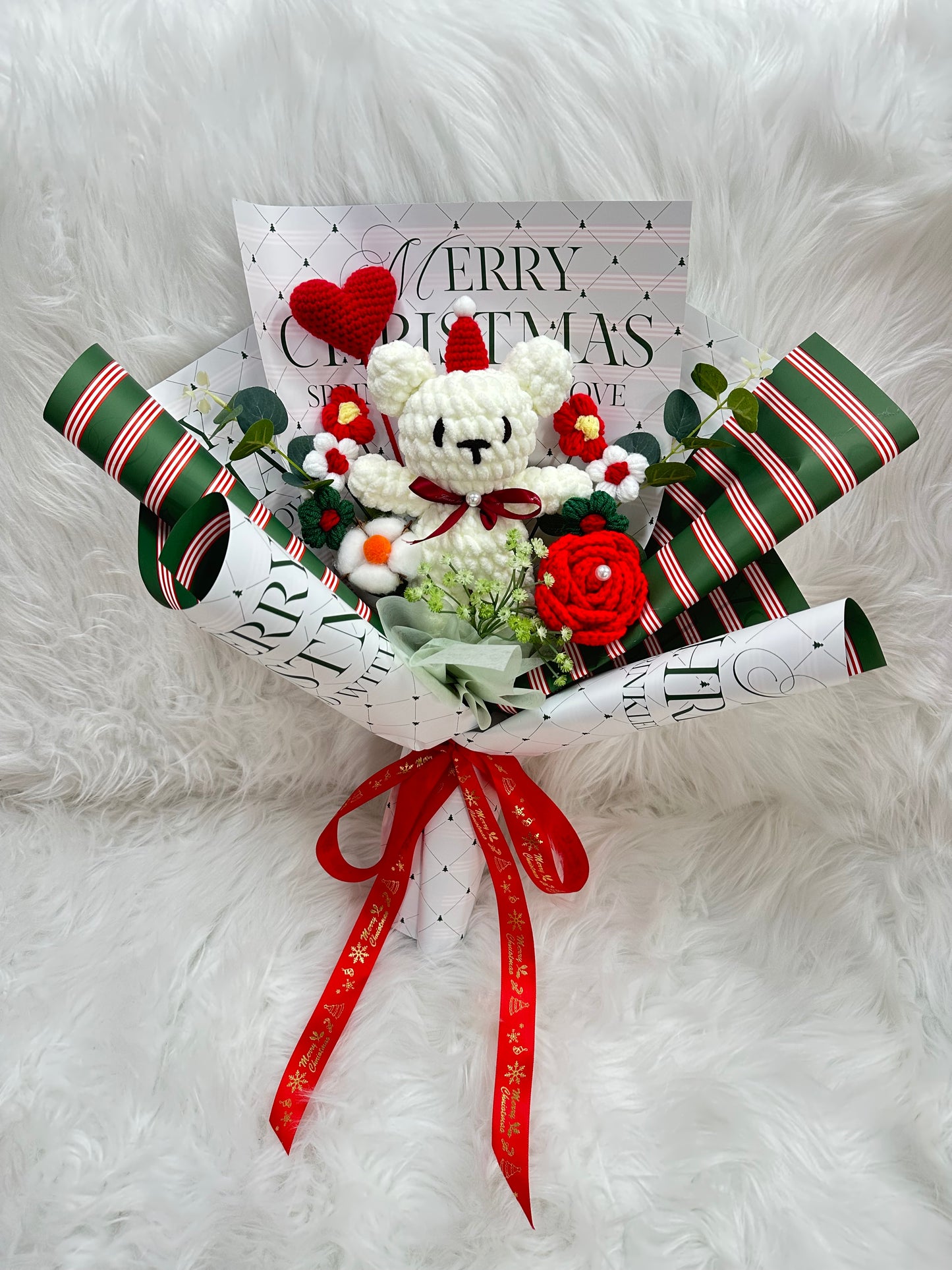 *只有一束🐻❄️冬天熊仔聖誕花束|聖誕節花束|聖誕花|聖誕禮物|聖誕節禮物|聖誕樹盆栽|2024聖誕禮物推薦|交換禮物|聖誕送咩禮物推介|網上花店|觀塘花店|香港花店