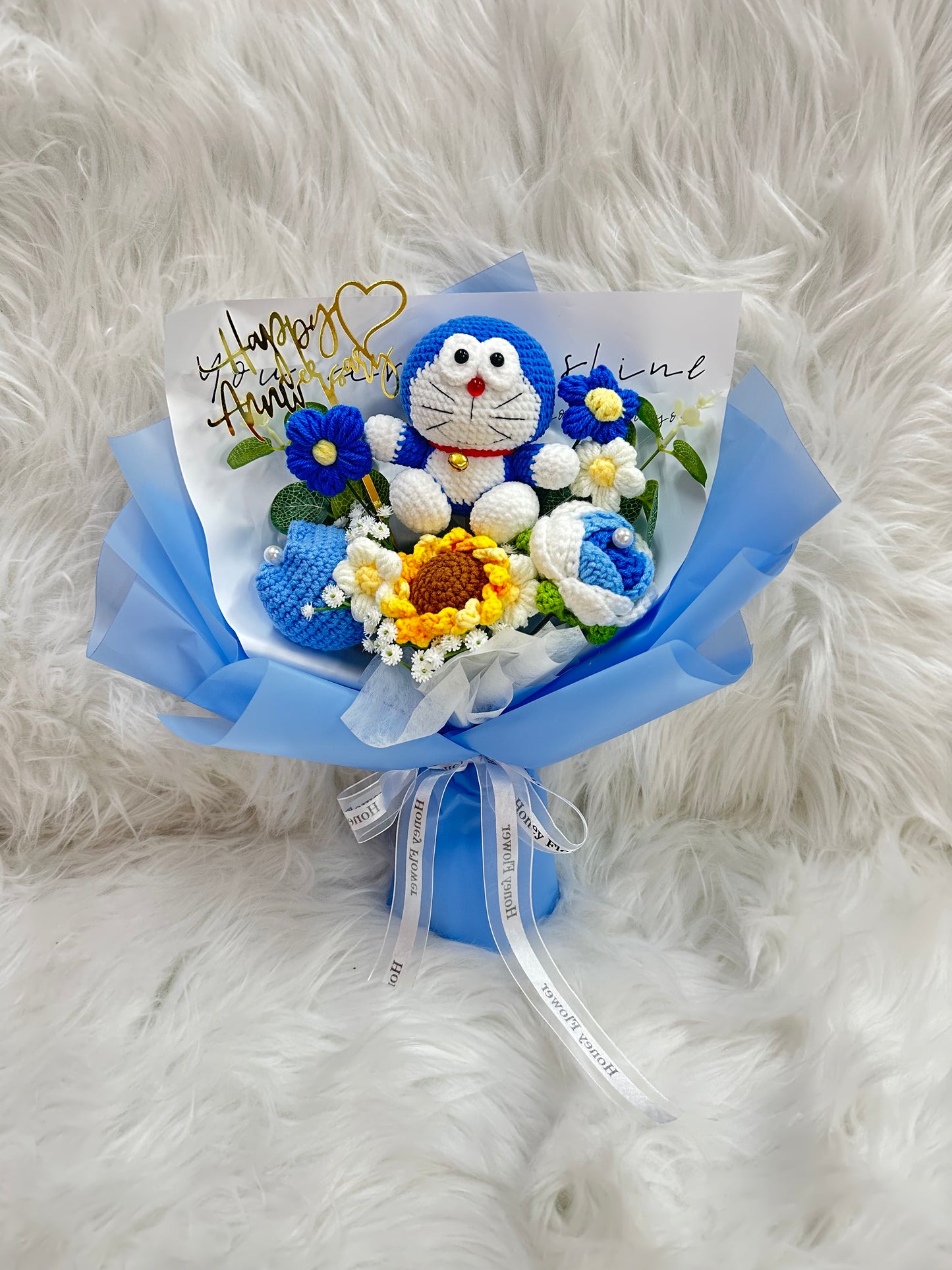 Doraemon 哆啦A夢公仔花束|多啦A夢 叮噹公仔花|生日花束|畢業花束|卡通花束|公仔花束|生日禮物|週年紀念日花束|情人節花束|平價花店|網上訂花|觀塘花店|香港花店