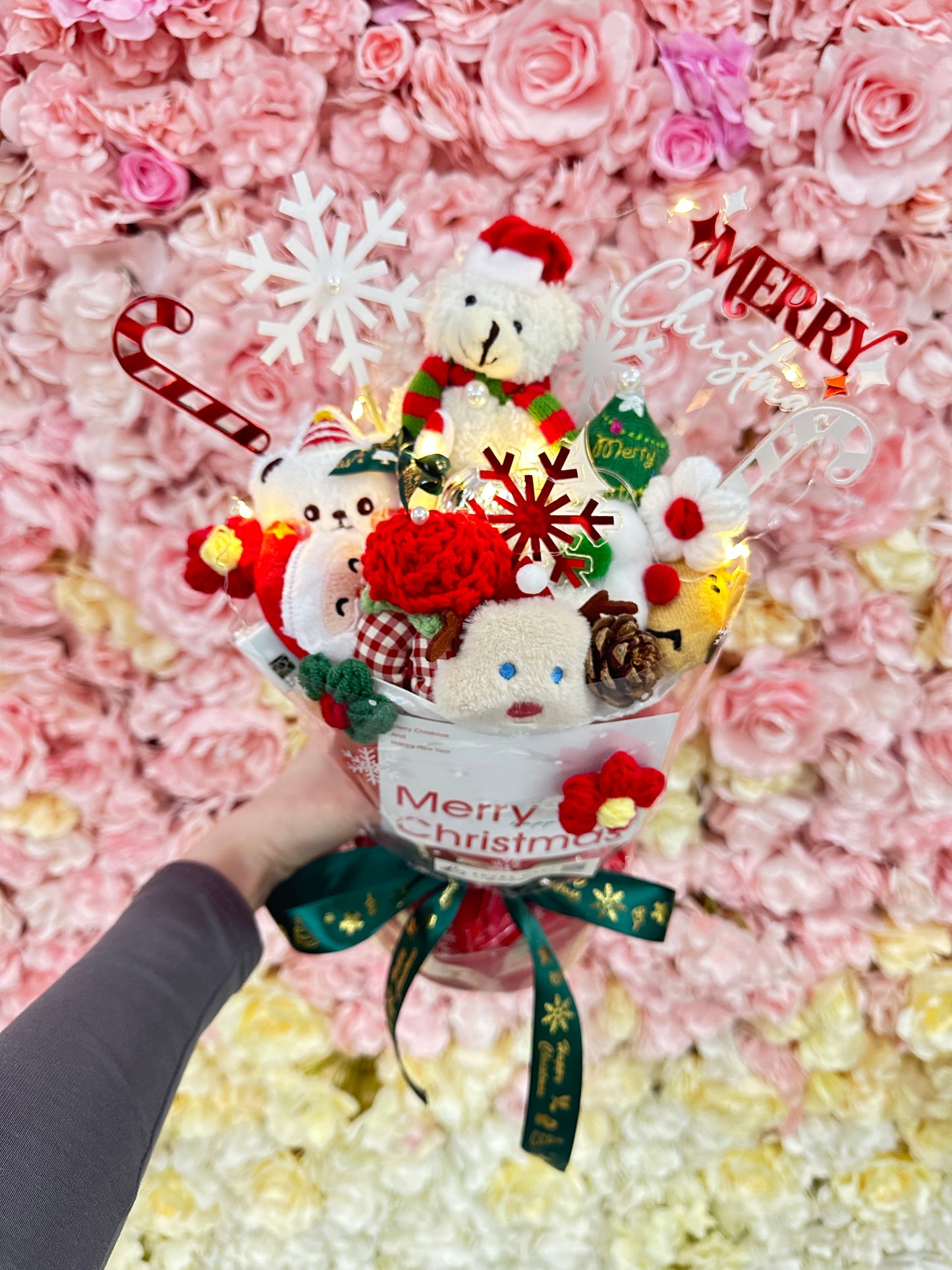 紅色🎉繽紛版聖誕花束|聖誕禮物|聖誕節禮物|聖誕節花束|交換禮物|針織花束 編織花束|即日送花|網上花店|觀塘花店|香港花店