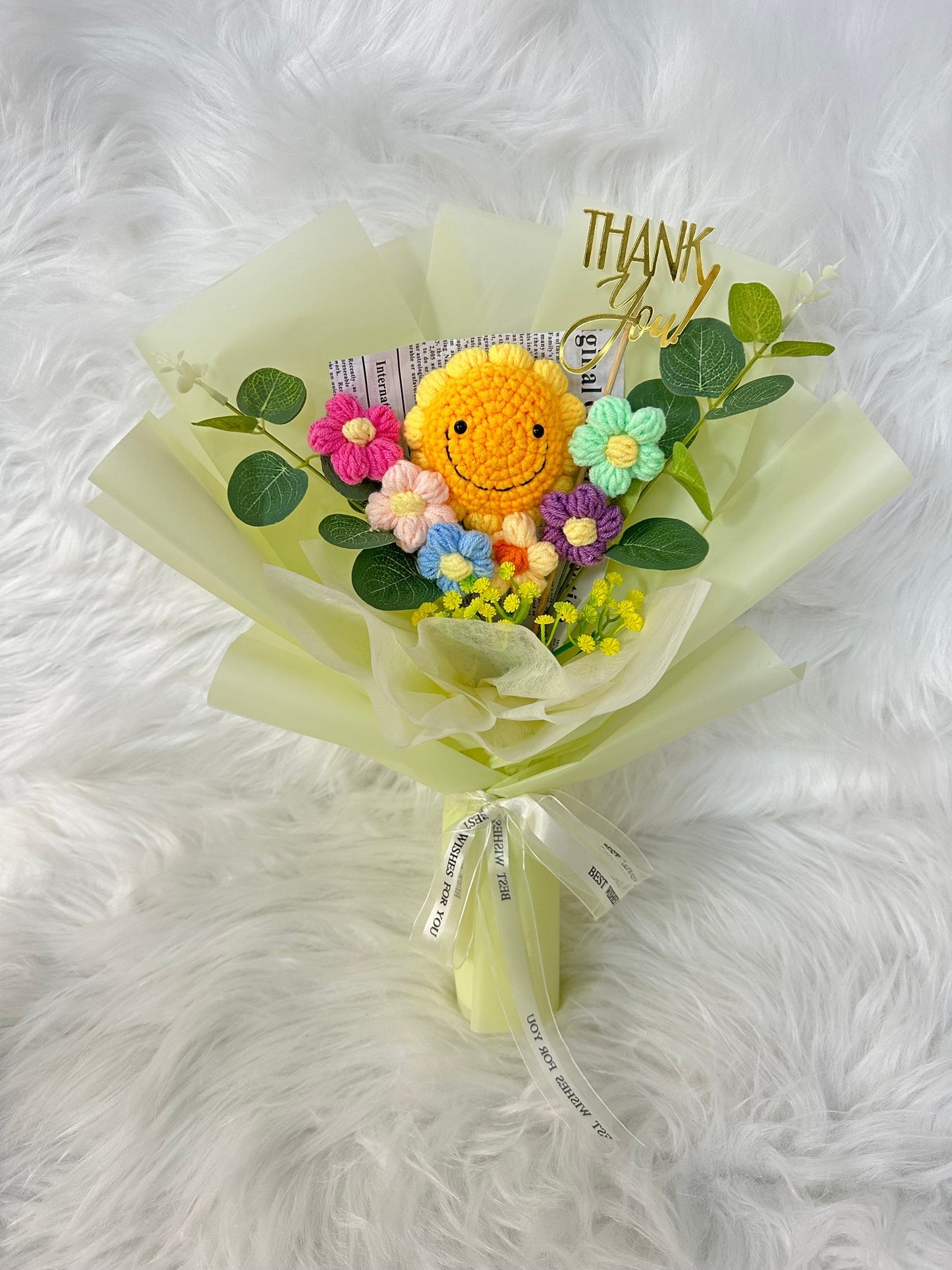 多款可選💐單支笑哈哈太陽花束|畢業花束|生日花束|畢業禮物|針織花束 編織花束|幼兒園 小朋友畢業花束|即日送花|觀塘花店