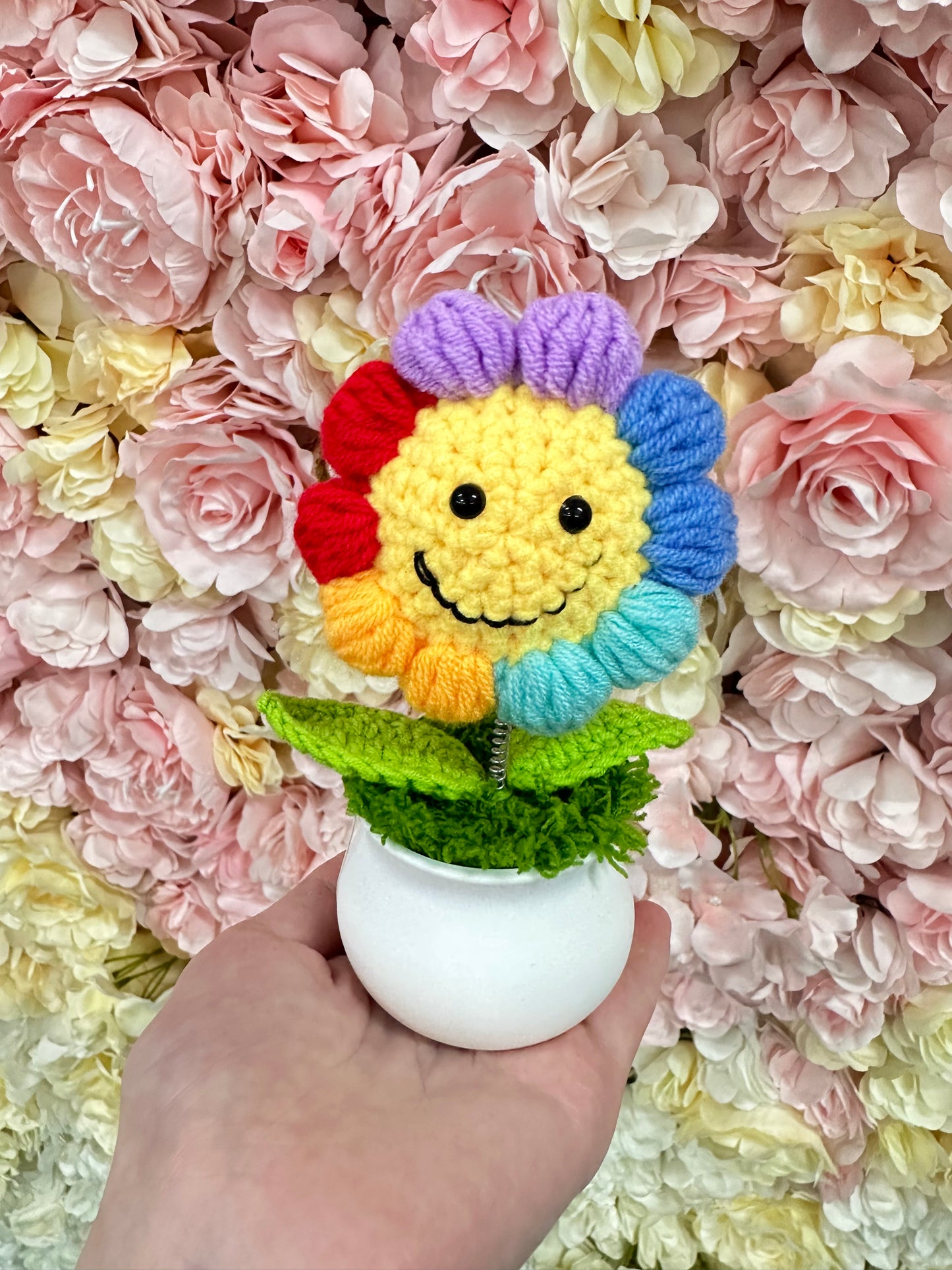 彩虹笑臉 太陽花 向日葵|針織小盆栽|畢業花束|畢業禮物|針織花束|企業禮品訂製|學校團體小禮物|公司紀念品|廣告贈品|禮品訂製|網上訂花|觀塘花店