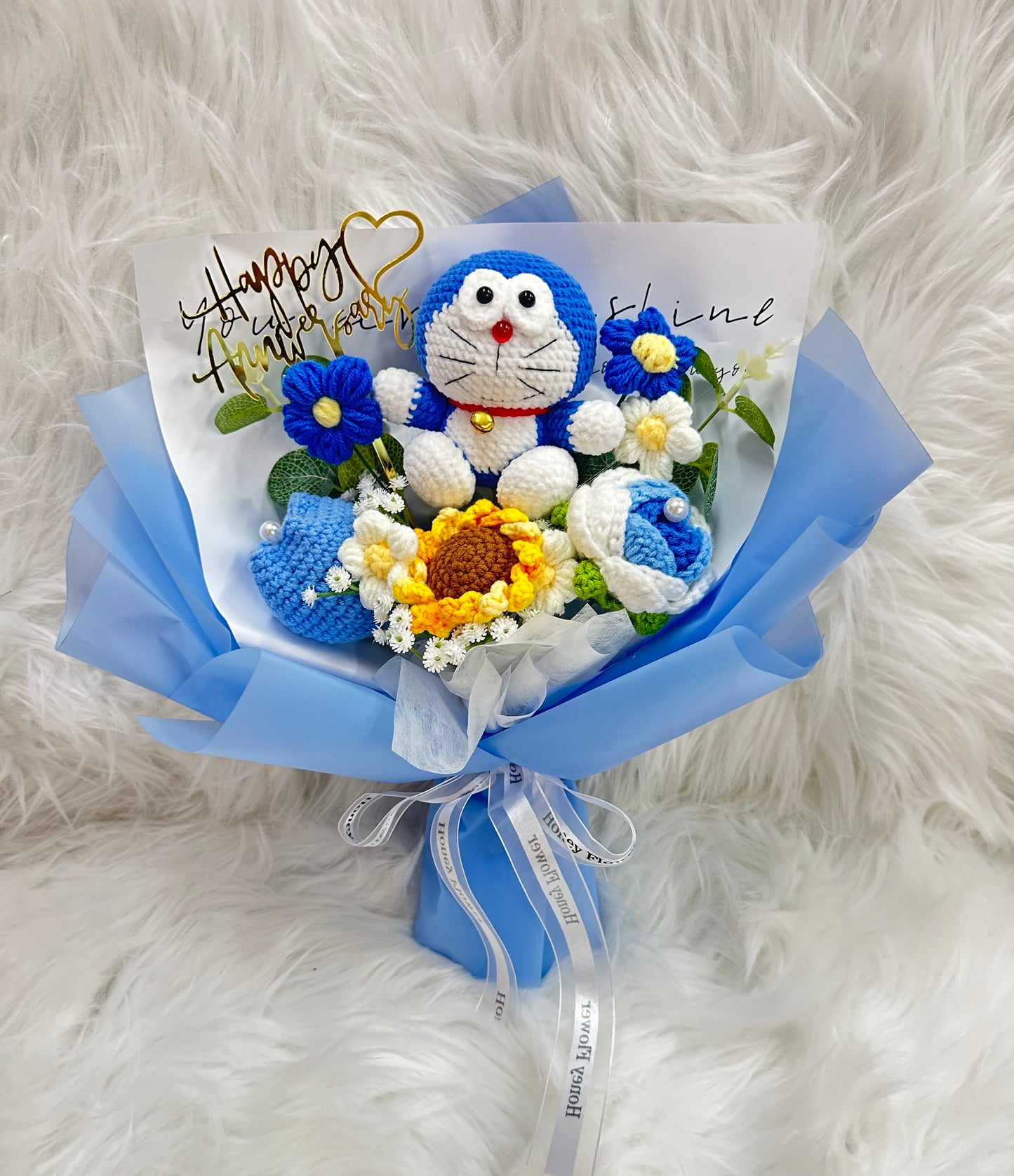 Doraemon 哆啦A夢公仔花束|多啦A夢 叮噹公仔花|生日花束|畢業花束|卡通花束|公仔花束|生日禮物|週年紀念日花束|情人節花束|平價花店|網上訂花|觀塘花店|香港花店