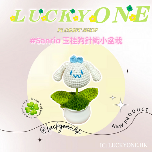 Sanrio 玉桂狗 肉桂狗 大耳狗|針織小盆栽|畢業花束|畢業禮物|生活家居品味|家居小擺設|企業禮品訂製|學校團體小禮物|公司紀念品|廣告贈品|禮品訂製|網上訂花|觀塘花店