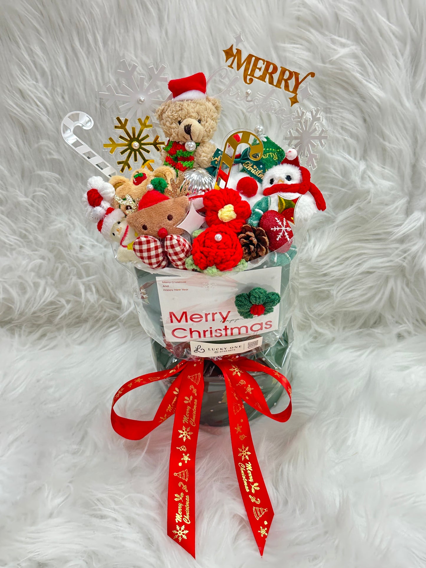 綠色🎉繽紛版聖誕花束|聖誕禮物|聖誕節禮物|聖誕節花束|交換禮物|針織花束 編織花束|即日送花|網上花店|觀塘花店|香港花店