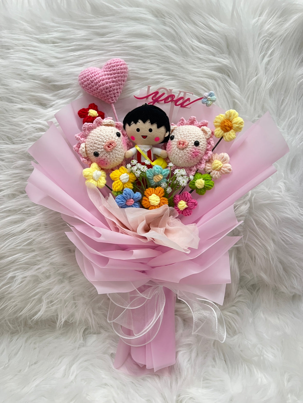 【訂製服務】(非現貨)小丸子公仔花束(客訂求婚花束)|客製花束| 訂製花束 $298起🔥|客製禮物|創意花束|訂製公仔花束|生日花束|畢業花束|週年紀念日花束|情人節花束|升職榮休Farewell 花束|創意禮物|網上訂花|觀塘花店|香港花店