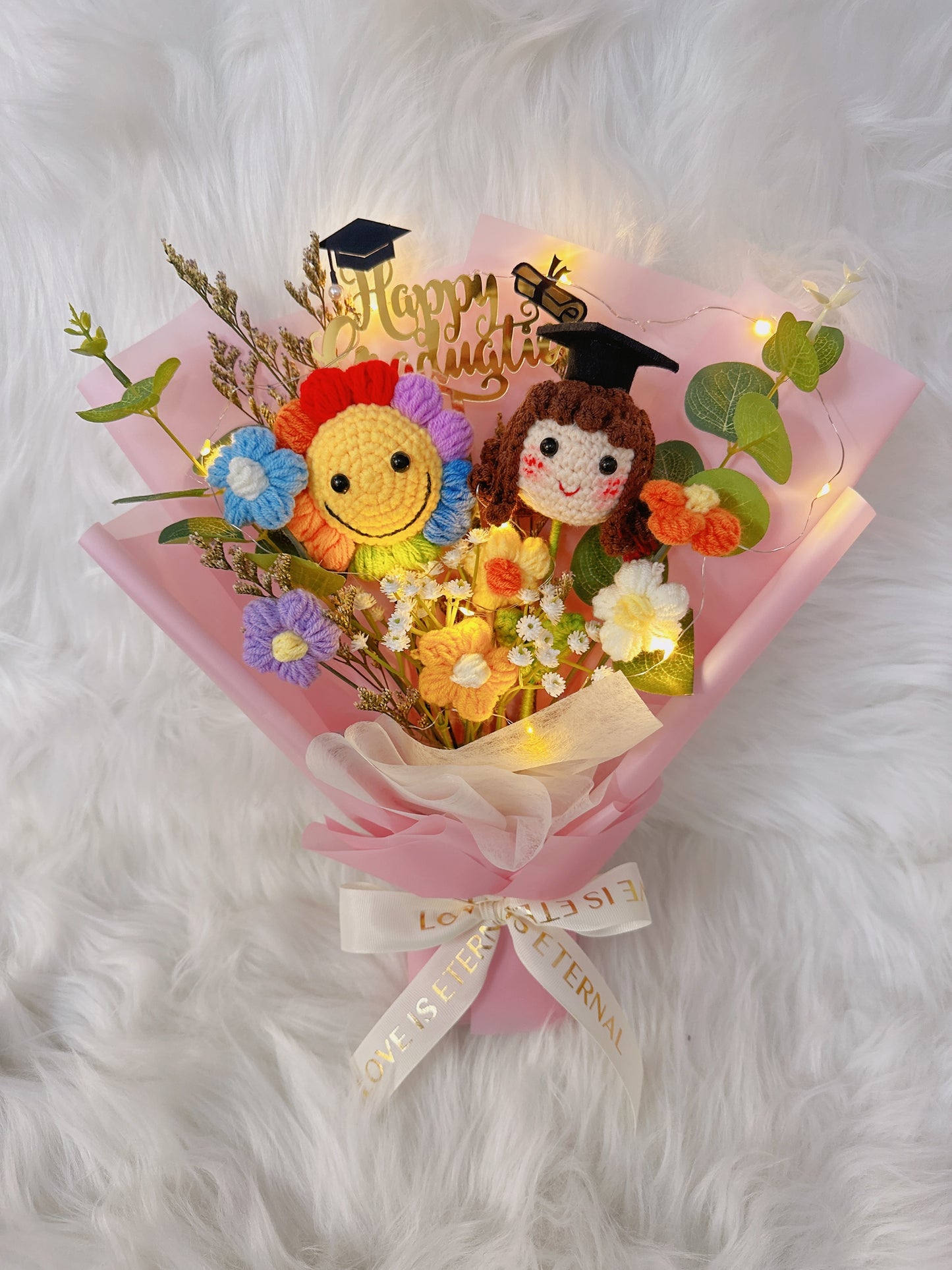 S Size|畢業花束|畢業禮物|女仔|彩虹笑臉|幼兒園 小朋友畢業花束|送老師禮物|針織花束|人手製作|觀塘花店