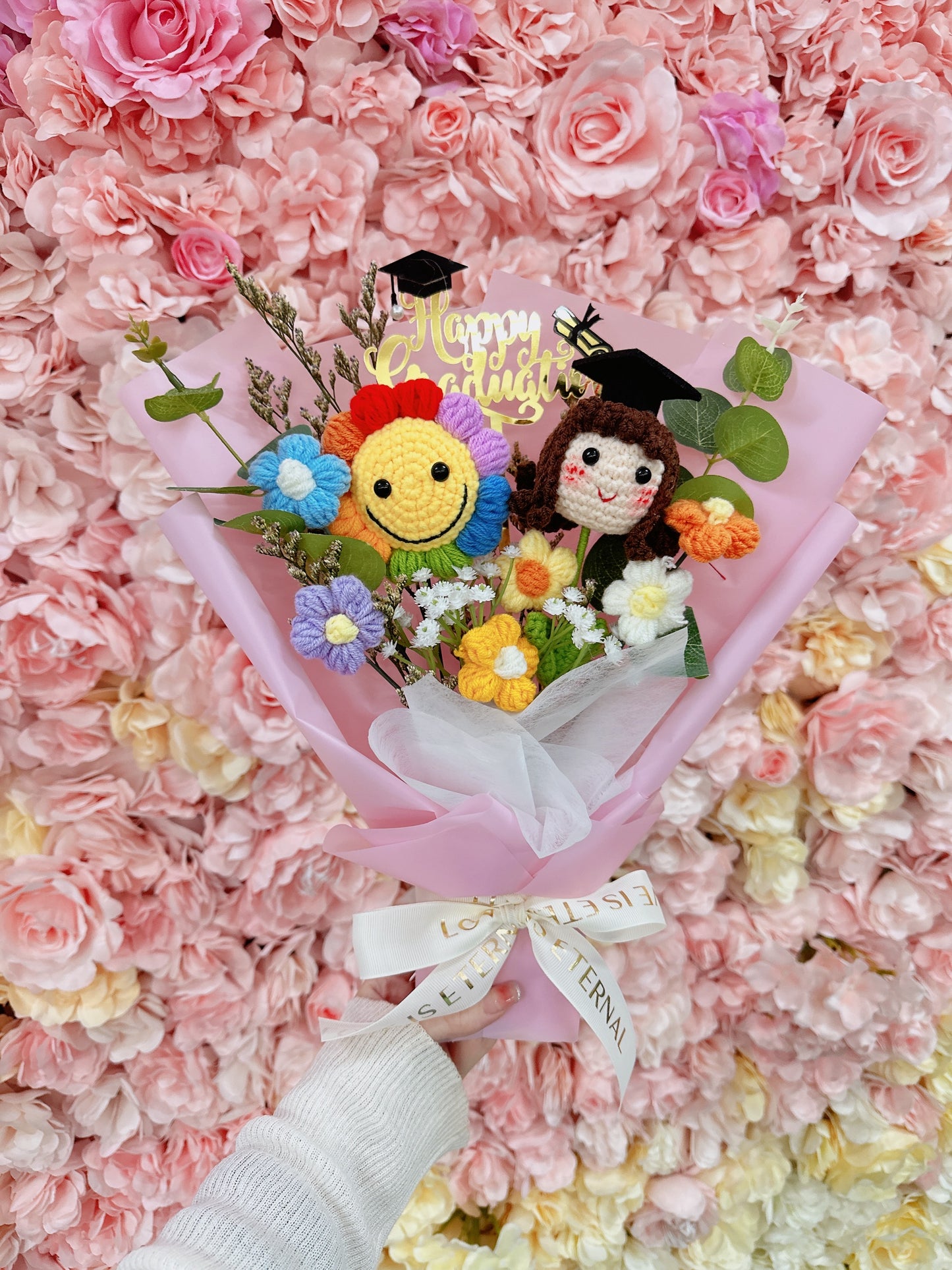 S Size|畢業花束|畢業禮物|女仔|彩虹笑臉|幼兒園 小朋友畢業花束|送老師禮物|針織花束|人手製作|觀塘花店