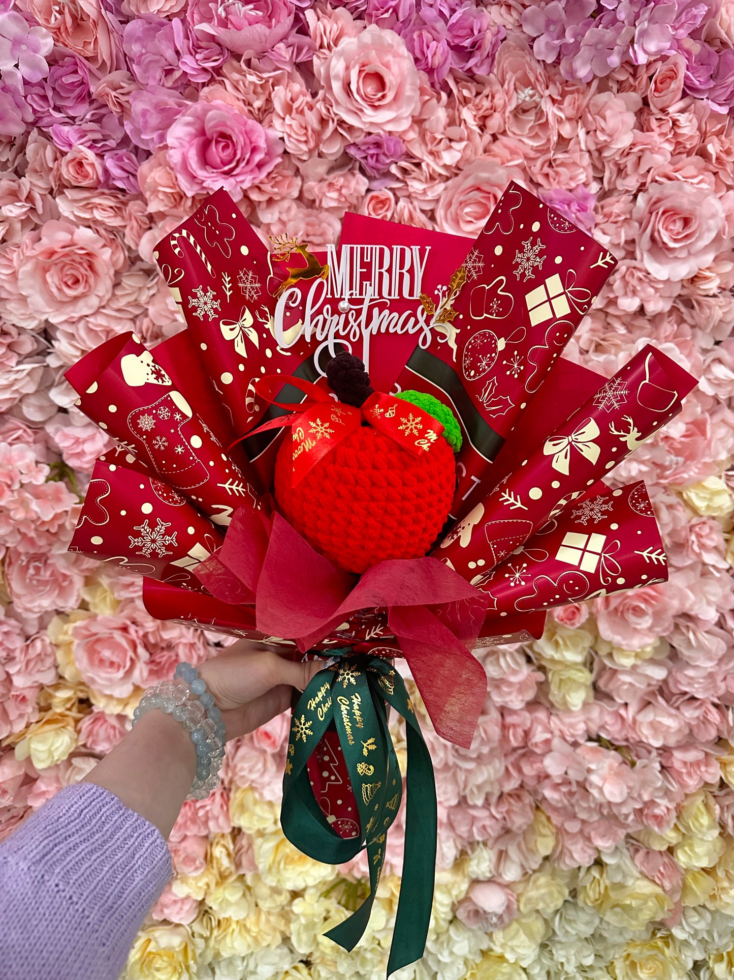 「蘋安花」2024平安夜|聖誕花束|聖誕禮物|聖誕節禮物|聖誕節花束|聖誕裝飾|聖誕樹裝飾品|交換禮物|針織花束 乾花花束|即日送花|網上花店|觀塘花店|香港花店