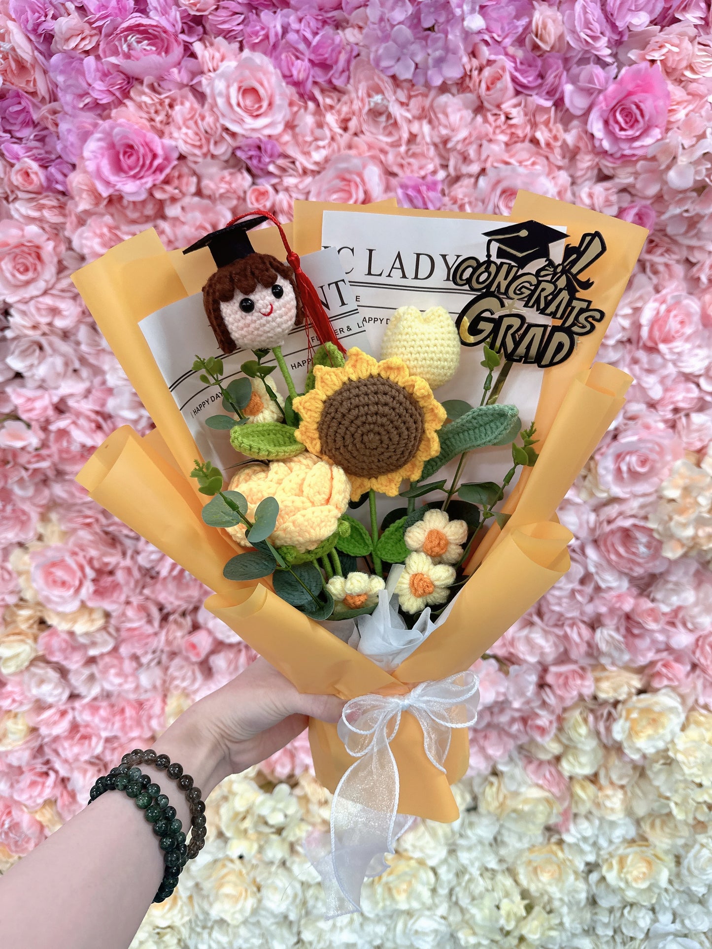 熱賣款🔥 L Size|畢業花束|畢業禮物|畢業公仔|女仔畢業帽|針織花束|人手製作|即日送花|網上訂花|觀塘花店