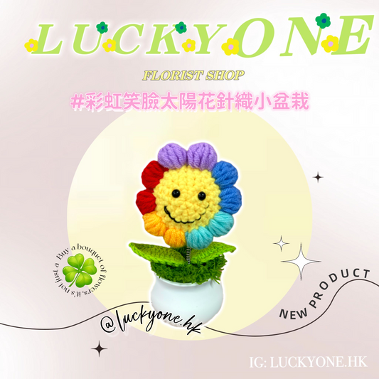 彩虹笑臉 太陽花 向日葵|針織小盆栽|畢業花束|畢業禮物|針織花束|企業禮品訂製|學校團體小禮物|公司紀念品|廣告贈品|禮品訂製|網上訂花|觀塘花店