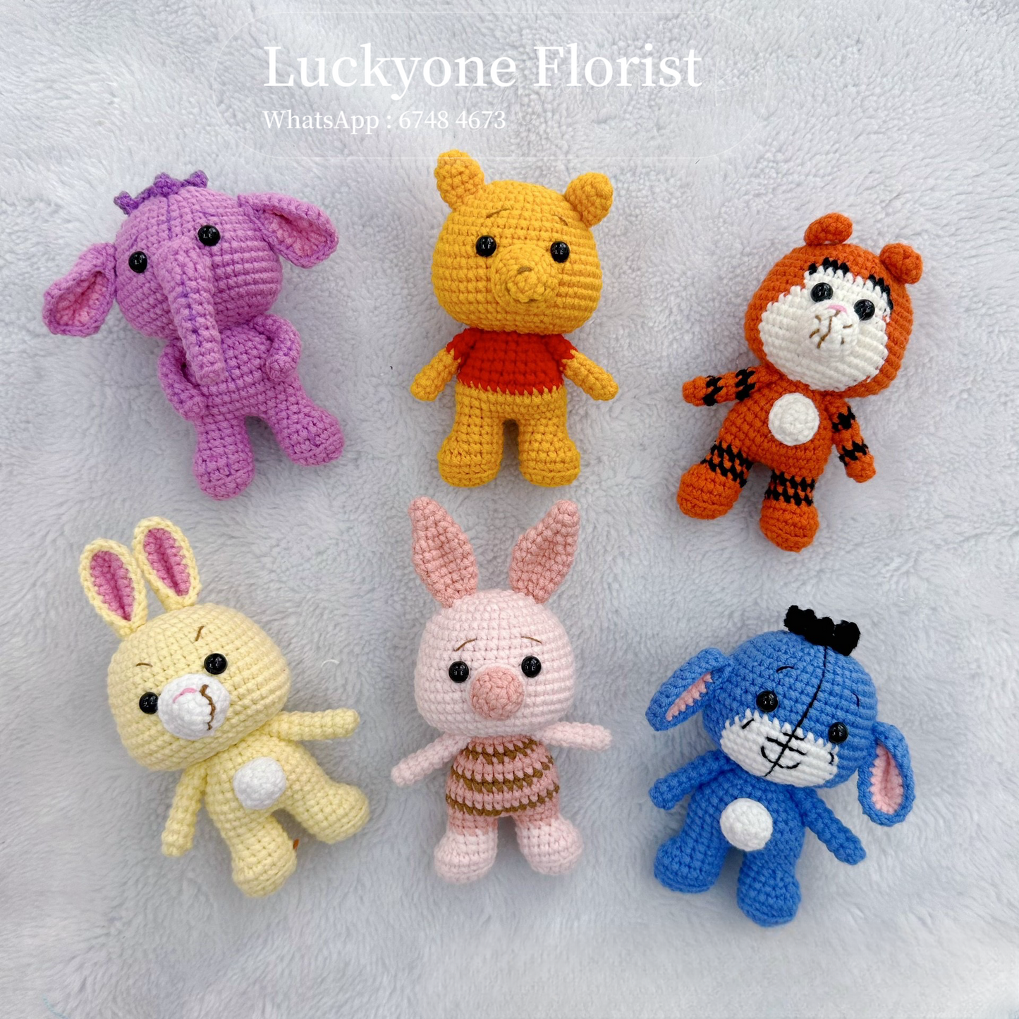 Winnie the Pooh|小熊維尼家族|維尼 跳跳虎 小豬piggy 小象嘟嘟 小兔瑞比 小驢屹耳| 手工針織公仔|2024人氣動漫卡通角色IP款|鎖匙扣掛件|畢業花束|畢業禮物|畢業公仔|針織花束 編織花束 鈎織花束|人手製作|網上花店|觀塘花店