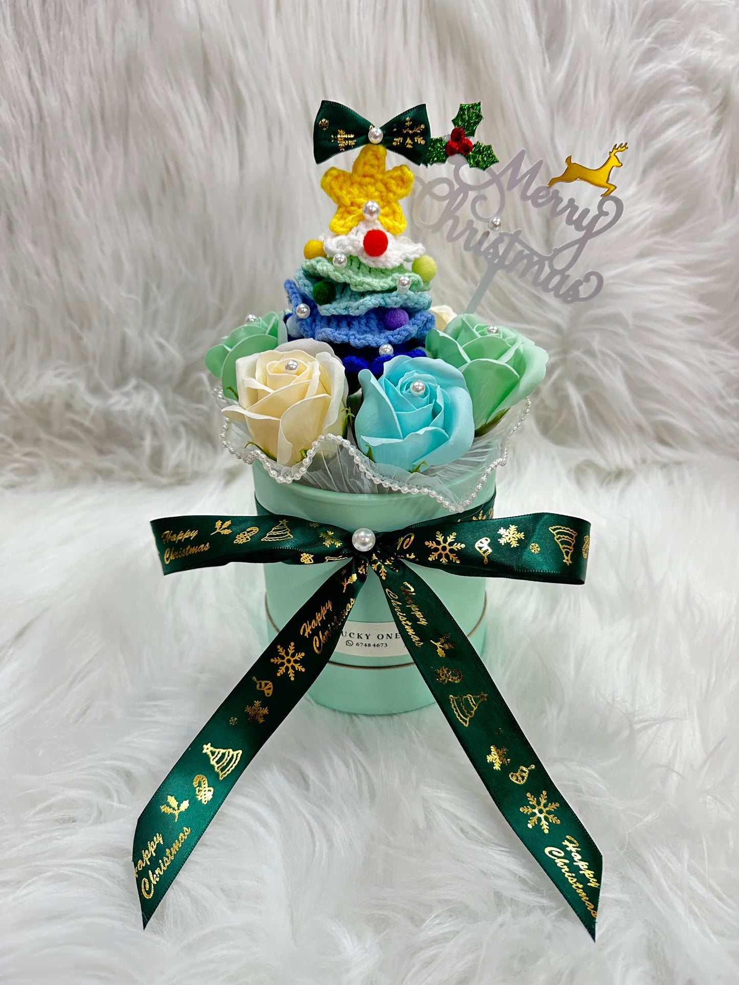 #藍色💙聖誕樹皂花花桶｜聖誕花束｜聖誕節花束｜聖誕花｜聖誕禮物｜聖誕節禮物｜聖誕樹盆栽｜2024聖誕禮物推薦｜交換禮物｜聖誕送咩禮物推介｜網上花店｜觀塘花店｜香港花店