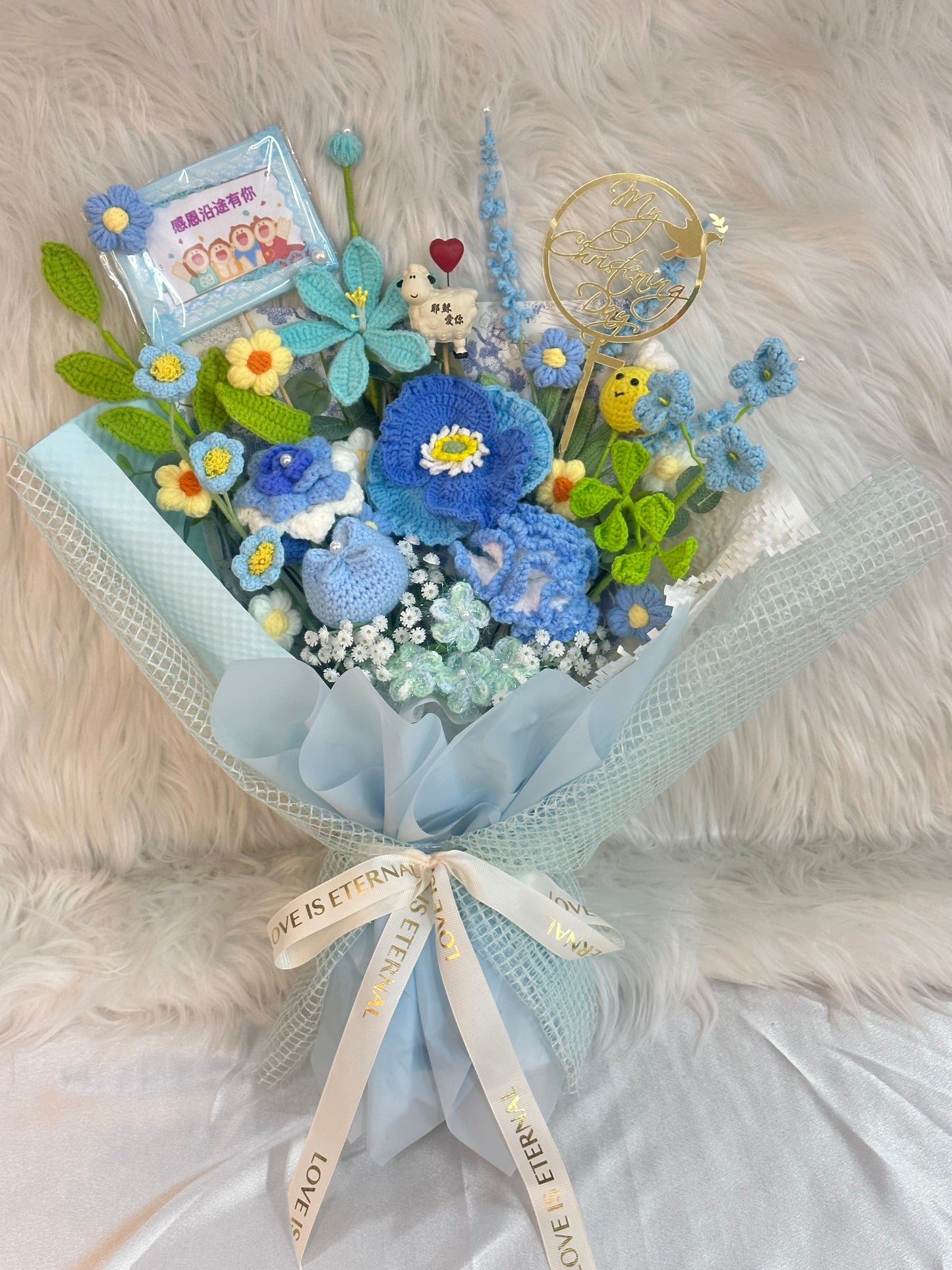 浸禮花束 洗禮花束💐木棉花｜乾花｜樹脂心心小羊擺設｜6款祝福語｜教會系列 基督教洗禮 洗禮禮物｜浸禮禮物 浸洗禮物｜福音會｜香港教會｜即日送花｜網上訂花｜觀塘花店