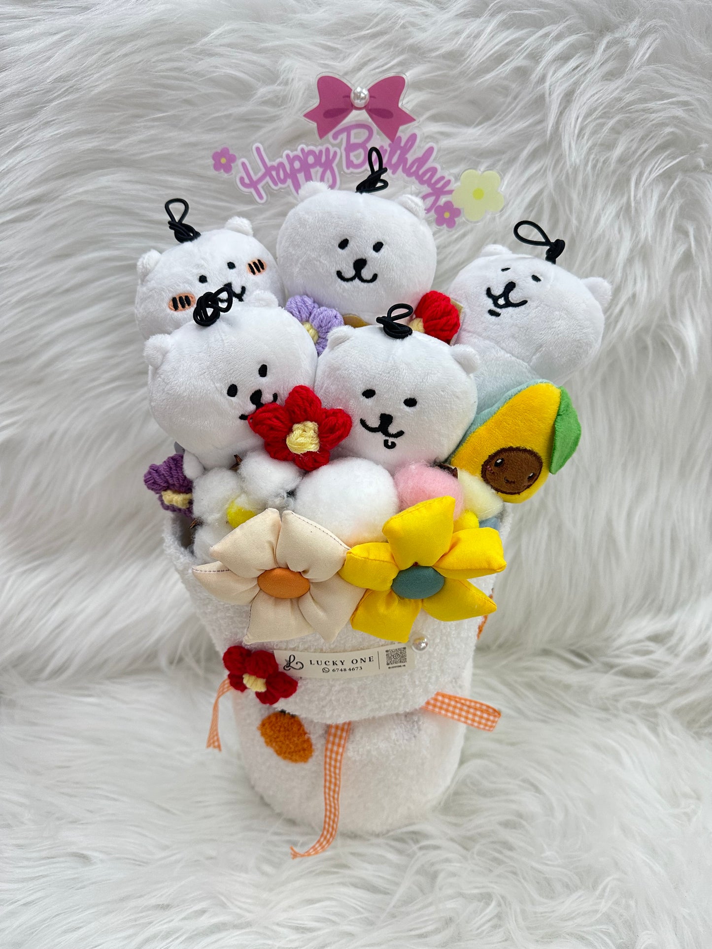 生日版Happy Birthday 🎂 Joke bear 全家福自嘲熊公仔花束（非現貨）｜客製禮物$298起｜小朋友 幼稚園畢業花束｜卡通花束｜針織花束｜生日花束｜畢業公仔花束｜畢業禮物｜週年紀念日花束｜情人節花束｜創意禮品｜網上訂花｜人手製作｜觀塘花店｜香港花店